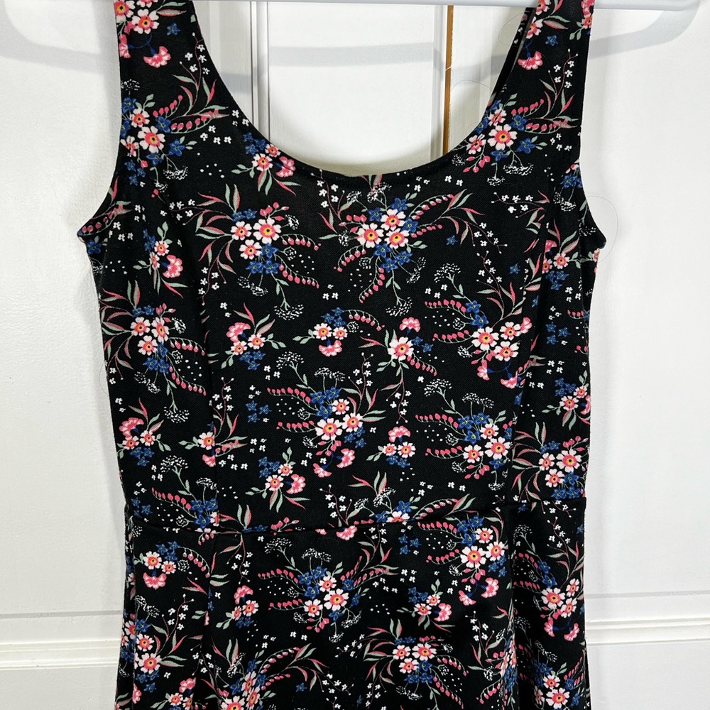 Divided Black and Floral Skater Dress Size 4